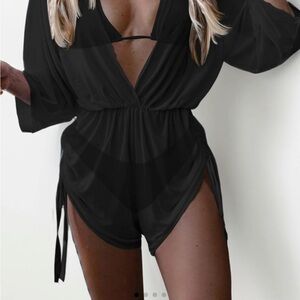 Black Bikini and Sheer Cover-Up Romper Set